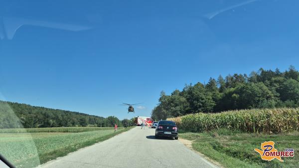 FOTO: Huda nesreča na Goričkem: osebo s helikopterjem odpeljali v UKC Maribor