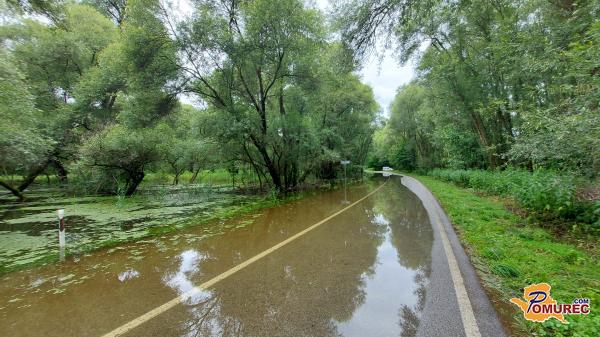FOTO in VIDEO: Reka Mura se razliva, cesta je zaprta