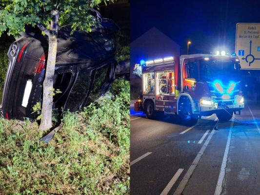 FOTO: Porsche zgodaj zjutraj pristal na boku