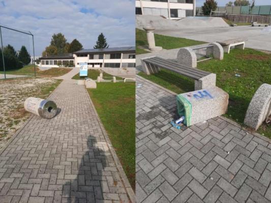 FOTO: Objestneži uničili javno lastnino v Ljutomeru