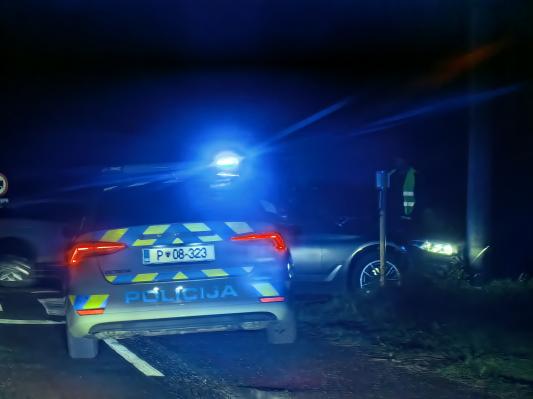 FOTO in VIDEO: Prometna nesreča v Černelavcih, vozilo končalo v drogu