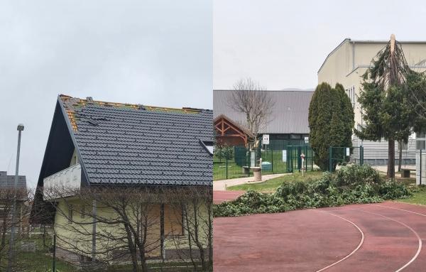 Na območju severovzhodne Slovenije podrta drevesa in odkrite strehe, veter se še krepi