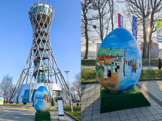 FOTO: Velikanska pisanica napoveduje velikonočno razstavo štirih dežel