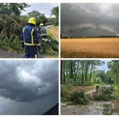 FOTO: Huda ura pustošila po Pomurju: veter odkrival strehe, podiral drevesa, zalilo telovadnico osnovne šole