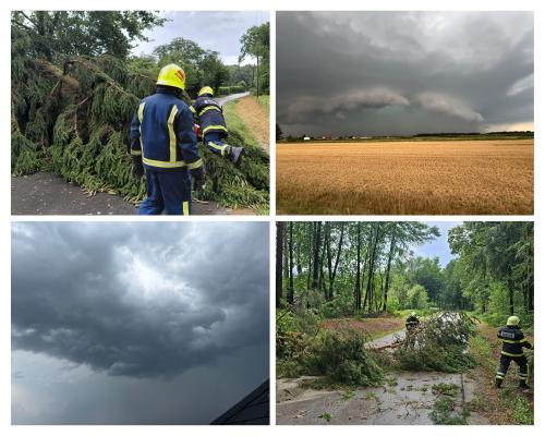 FOTO: Huda ura pustošila po Pomurju: veter odkrival strehe, podiral drevesa, zalilo telovadnico osnovne šole