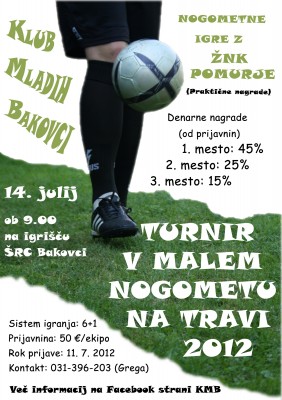 Klub mladih Bakovci organizira turnir v malem nogometu